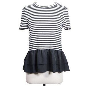 Kate Spade Broome Street Women Small Black White Stripe Peplum Top Cotton Shirt